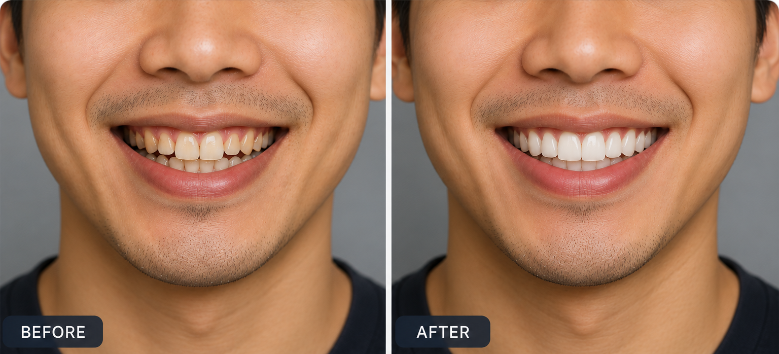 Before and after smile makeover treatment