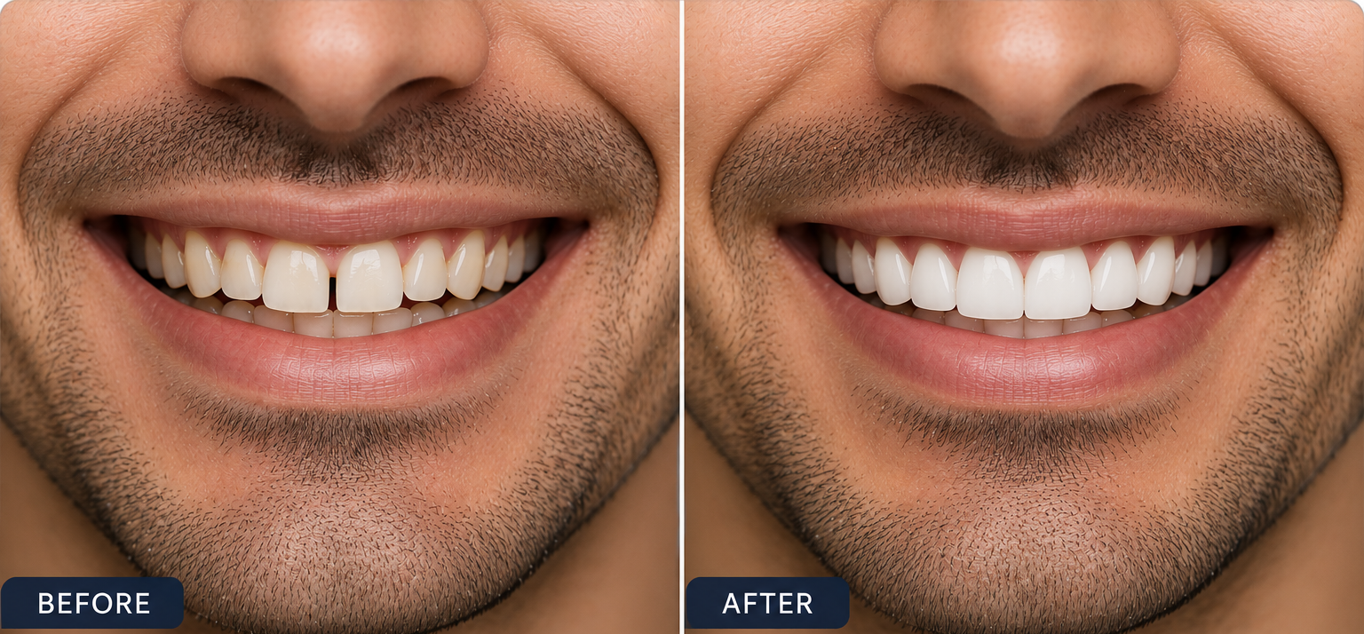 Before and after veneers treatment