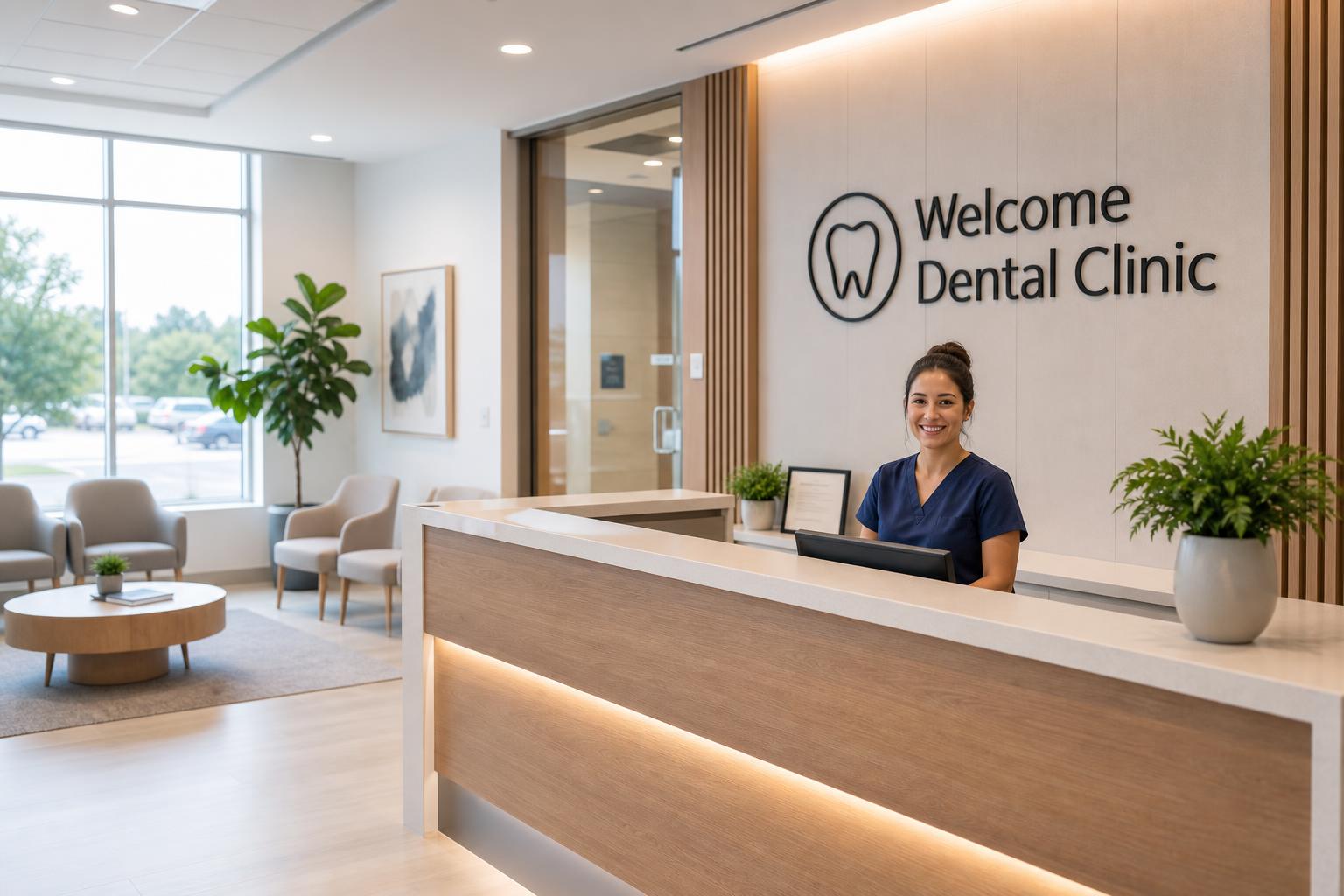 Modern SmileCraft dental clinic reception with soft natural light